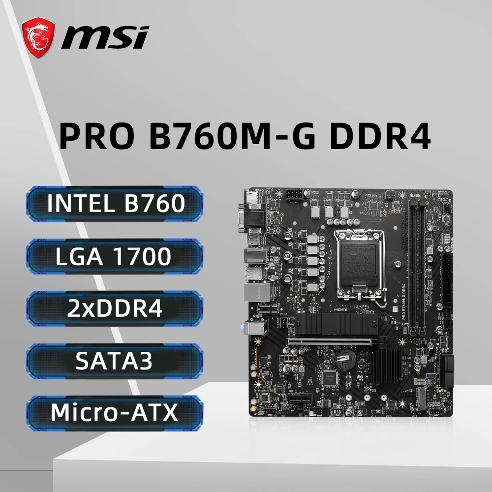 MSI PRO B760M-G DDR4 Motherboard Support i9-14900KF i7-12700KF i5-12400F CPU DDR4 4800MHz 64GB LGA 1700 HDMI NVME M.2 PCle 4.0