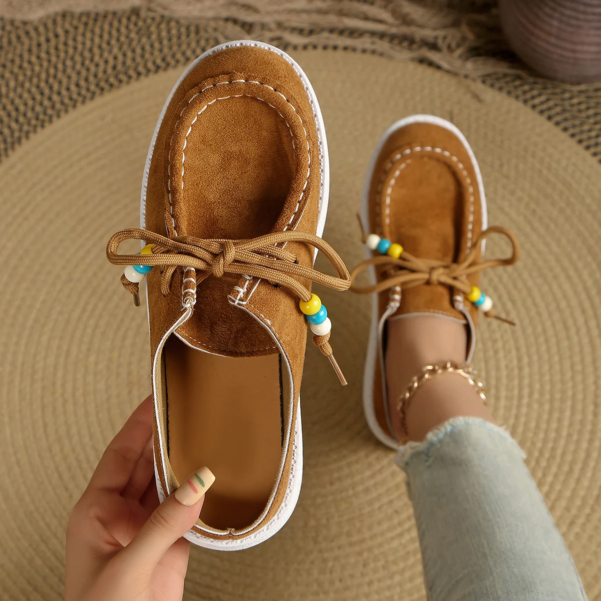 Women Loafers Spring Autumn Shoes Fashionable Thick Heel Single Shoes Women Retro Versatile Bohemian Roman Style Sneakers Women