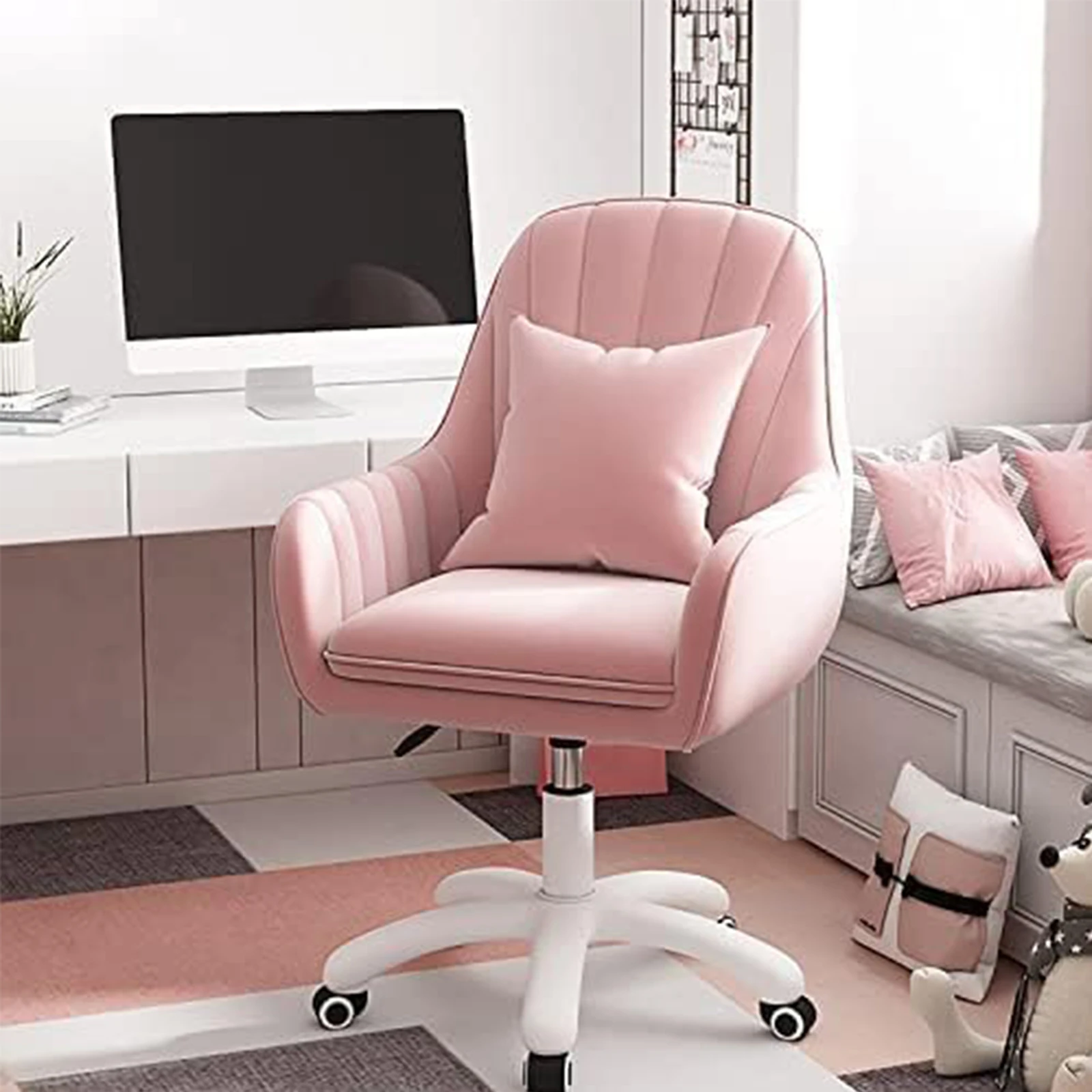 

Home Office Chair Computer Chair with Mid-Back Upholstered Modern Tufted Task Chair Swivel Height Adjustable Velvet Chair.