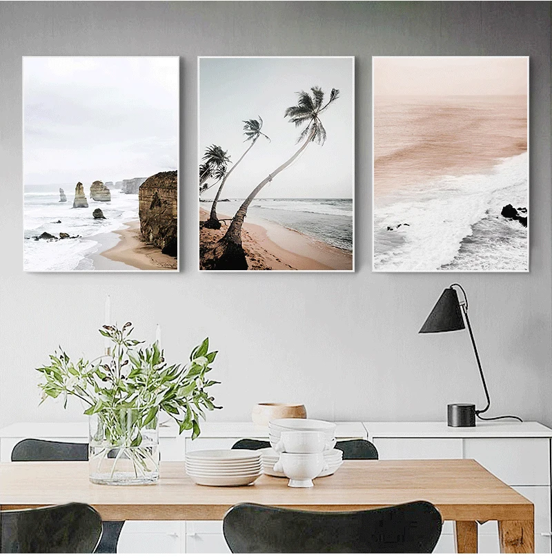 Coastal Sunrise Nature Scenery Wall  Nordic Canvas Art Print Sky Sea Sunset Painting Landscape Scandinavian Decor Picture