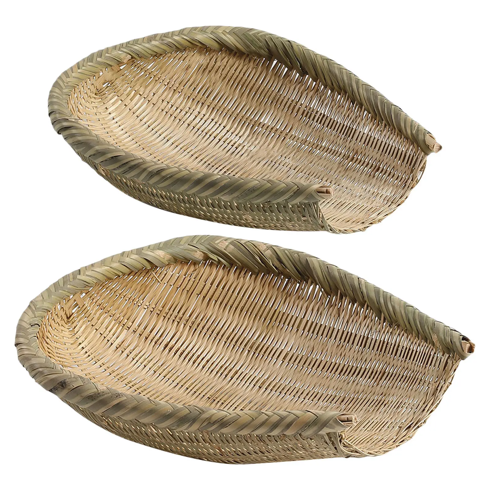 2pcs Bamboo Handmade Basket Bakery Bread Display Accessories Woven Dustpan Dustpans Serving Hand-woven Fruit For Kitchen Storage