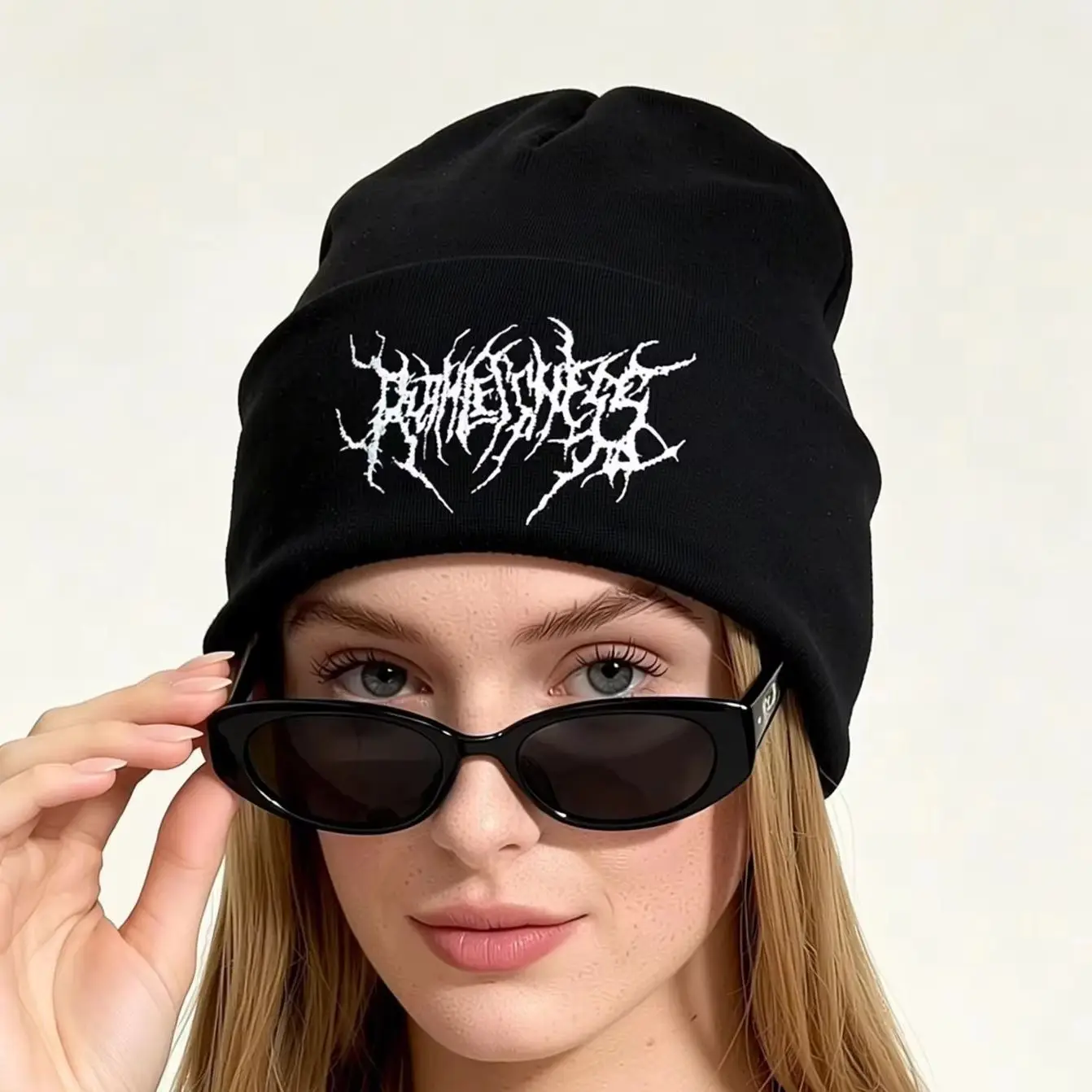 Black Embroidered Warm Versatile Knitted Hat, Autumn Winter Adult Outdoor Cold-Weather Cap for Daily Casual Wear