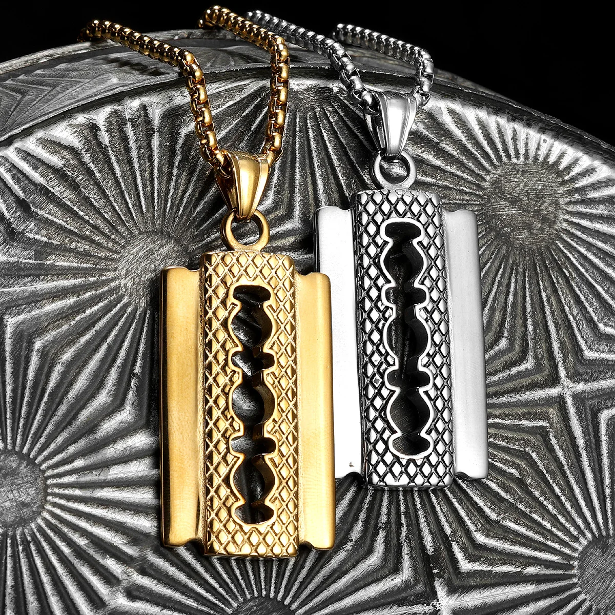 Men Razor Stainless Steel Simple Jewelry Barber Necklaces With Pendant For Male Women Punk Hip Hop Accessories Gifts Wholesale