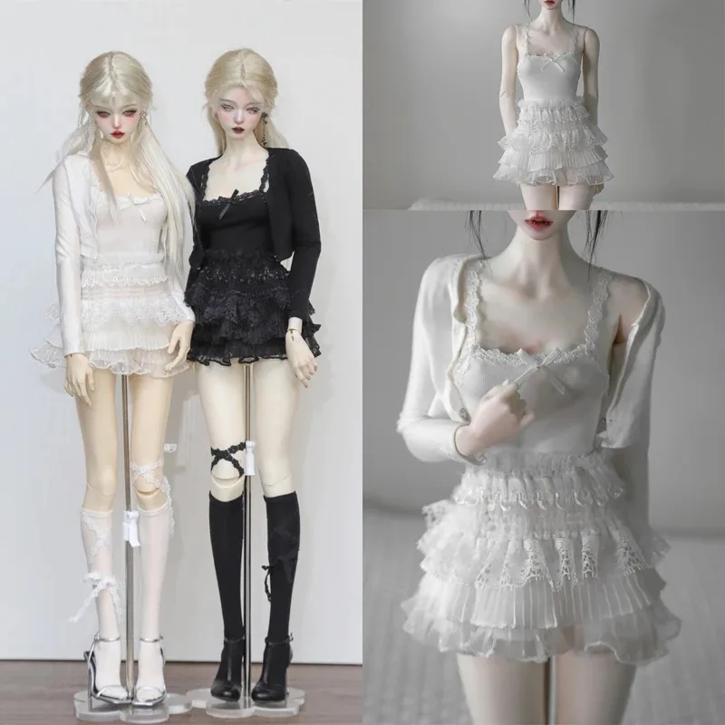 

[Only Selling Clothes ] Big Size Doll 1/3 1/4 Sweet Bow Suspender Top Cake Skirt Short Coat Set for BJD Action Figure Body