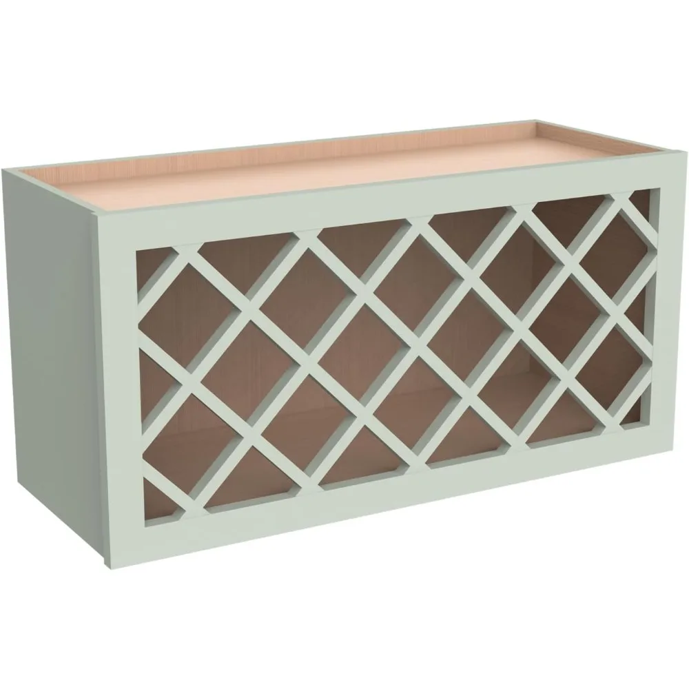 Mueble de pared para botellas de vino RTA de madera maciza con paneles de celosía - Almacenamiento de vino para bar, despensa, bodega y encimera - Mocha