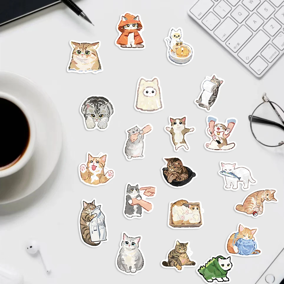 77pcs Kawaii Love Cat PVC Sticker Aesthetic Children's Korean Decoration Scrapbooking Stationery School Supplies for Kids