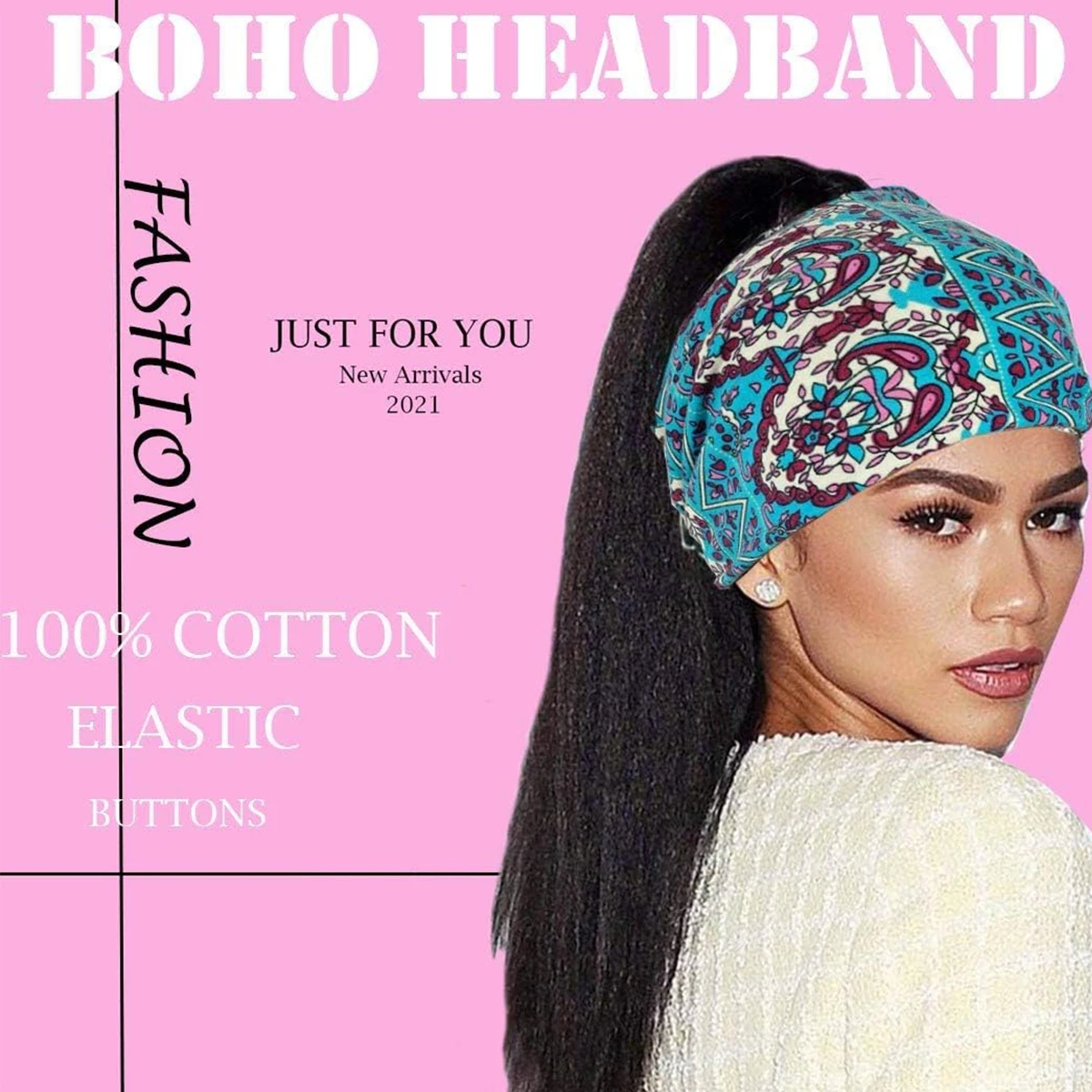 New Women\'s Bohemian Wide Headband Knotted Yoga Hijab Striped Headband Elastic Hijab Headband Hair Accessories