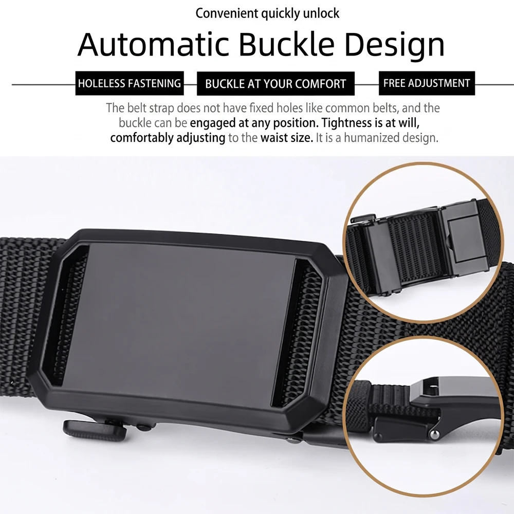 Military Automatic Metal Buckle Nylon Belt Outdoor Hunting Multifunctional Tactical Canvas Belt High Quality Men's Belt Black Ne
