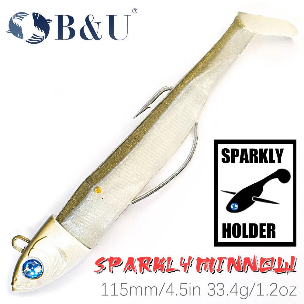 B&U Sparkly Minnow 115mm/33.4g Fishing Lure Soft Lure Saltwater fishing tackle  seabass Jig Bait Bass Pike Fishing Leurre Souple