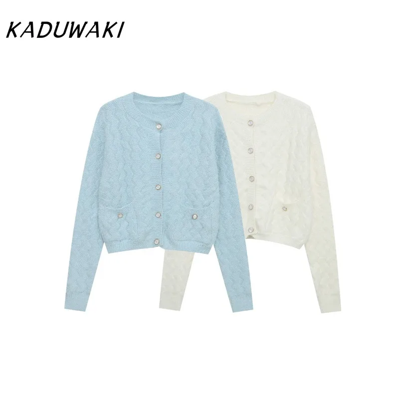 

KADUWAKI European and American Style Autumn Women Sweater Chic O Neck Long Sleeve Joker Button Knitted Cardigan Outerwear Mujer