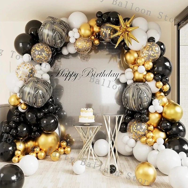 

Black And Gold Balloons Garland Arch Kit Agate Golden Starburst Foil Ballon Wedding Birthday Party Decoration Anniversary Globos