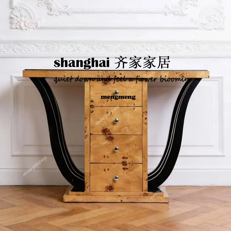 Medieval wabi-sabi wind solid wood plume tree tumor dining side plastic arts corridor decorative cabinet retro decorative table