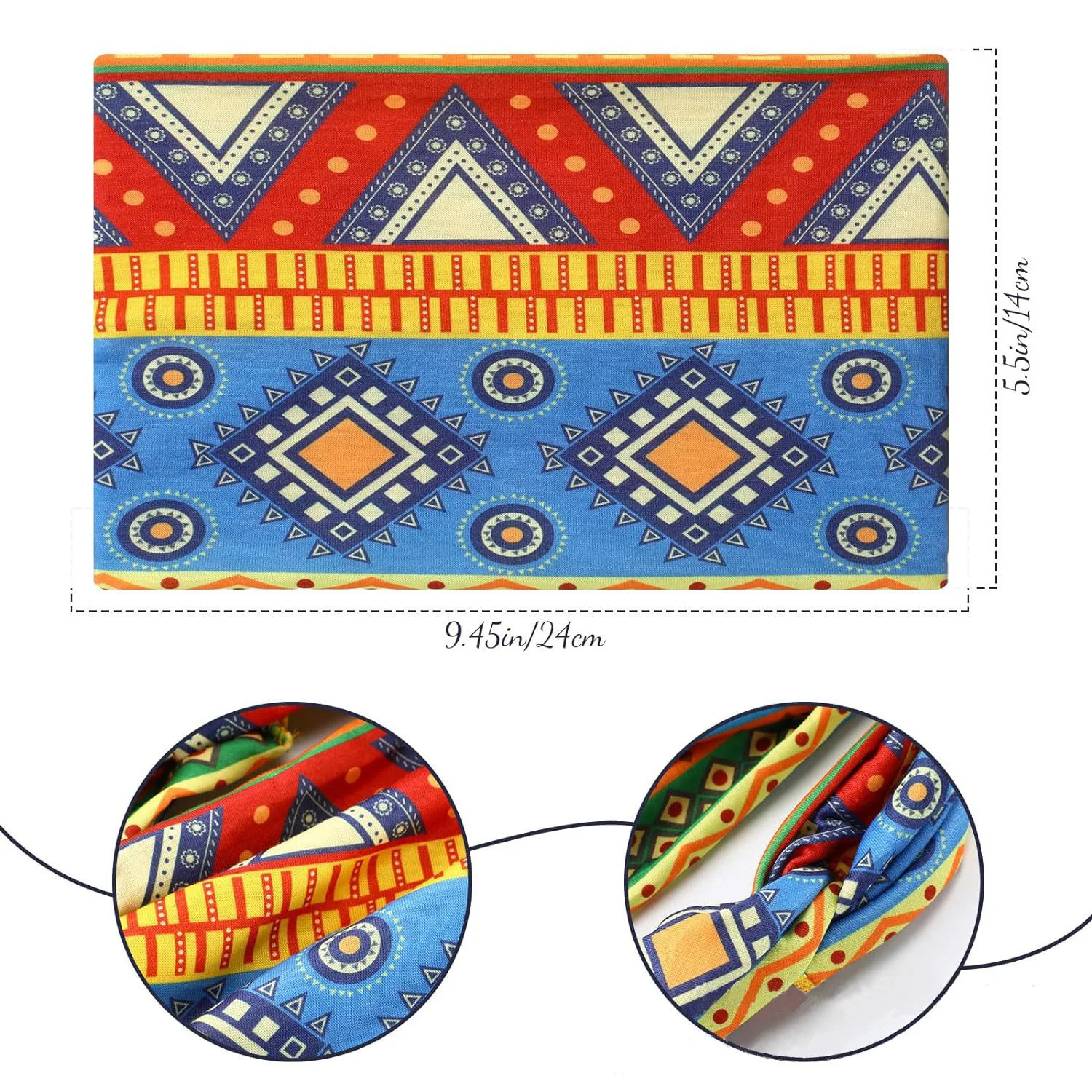 Verbreiterndes, hochfestes Bohemian-Yoga-Sport-Stirnband im afrikanischen Stil – Detail 3