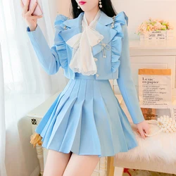 Real Shot, New Arrival, Autumn/Winter 2021, Chic Style Ruffled Edge Jacket + Pleated Skirt Two-Piece Set High Quality Fashion