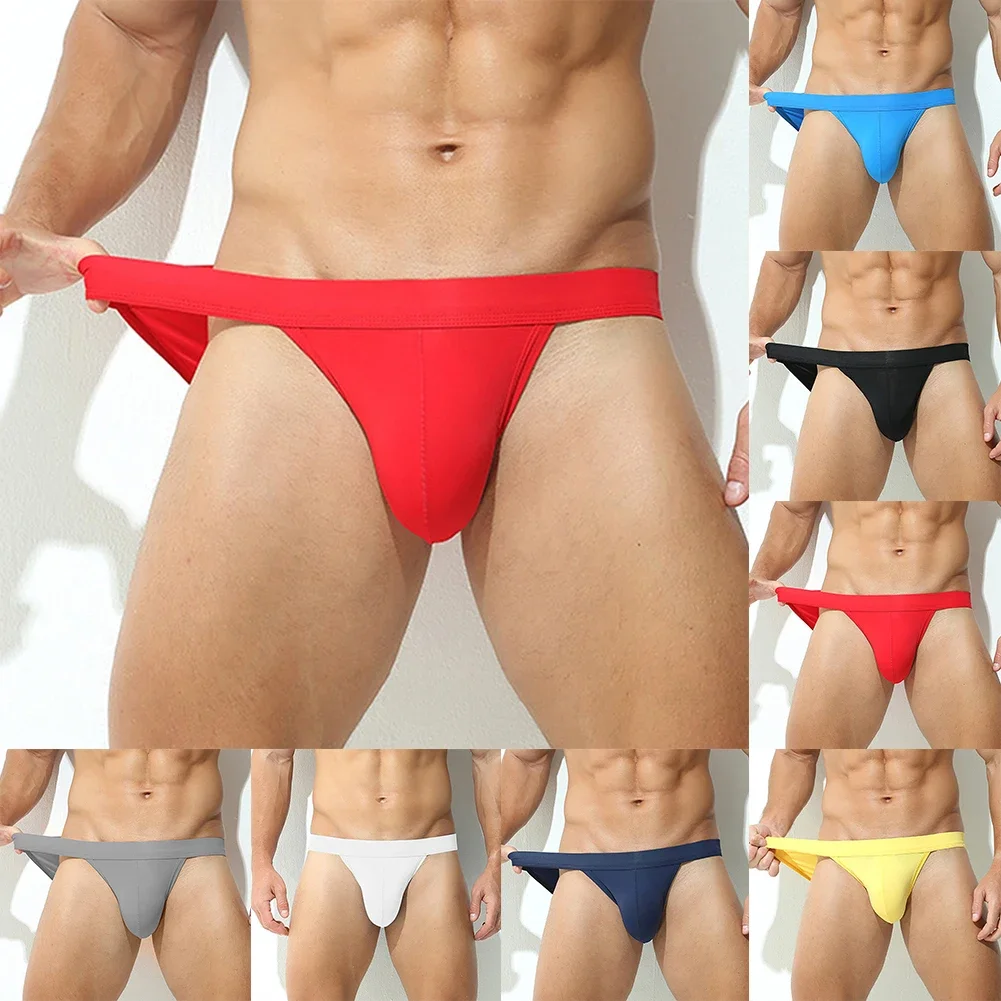 Mens Ice Silk Bikini Underwear Low Waist Breathable Briefs U Convex Pouch Panties Seamless Stretch Underpants Exotic Lingerie