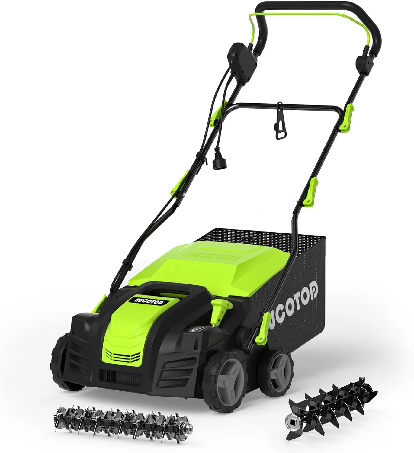 

Electric Lawn Dethatcher & Scarifier, 16-Inch Rake Path, 15 Amp Motor, 5-Position Depth Adjustment, Removable Collection Bag