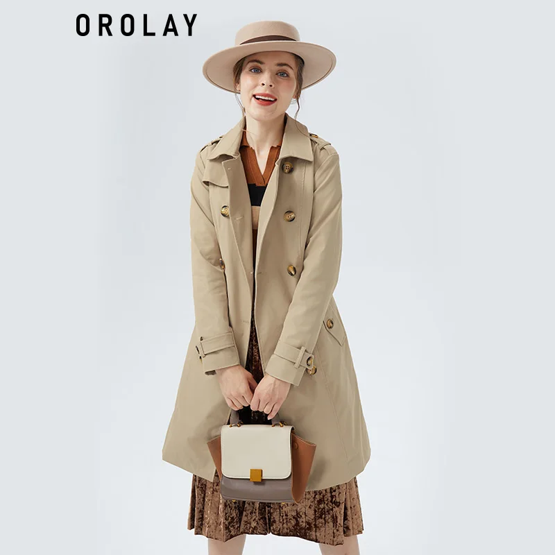 

Orolay Women's Double Breasted Lapel Mid-Length Windproof Trench Coat With Belt