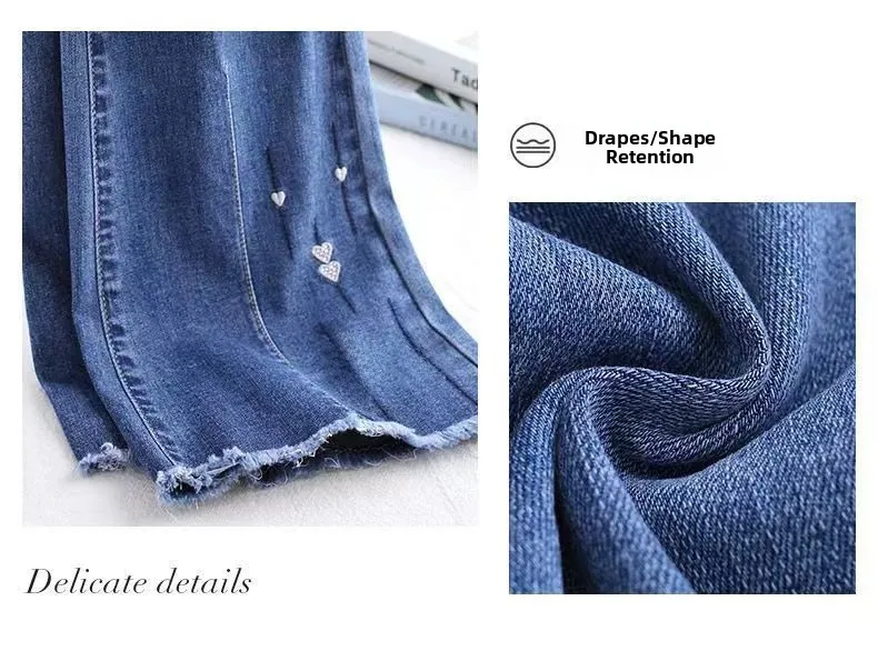 Jeans Bell Bot a vita alta da donna ricamati slim fit casual Sle Denim colore blu primavera autunno stagione Faion Trend