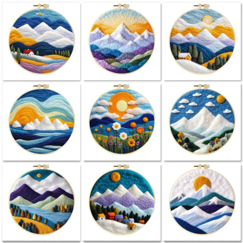 

GATYZTORY Diy Felting Kit Wool Felting Painting With Complete Kit Mountain Landscape Wool Needle Felt Picture Kit Felt Craft New