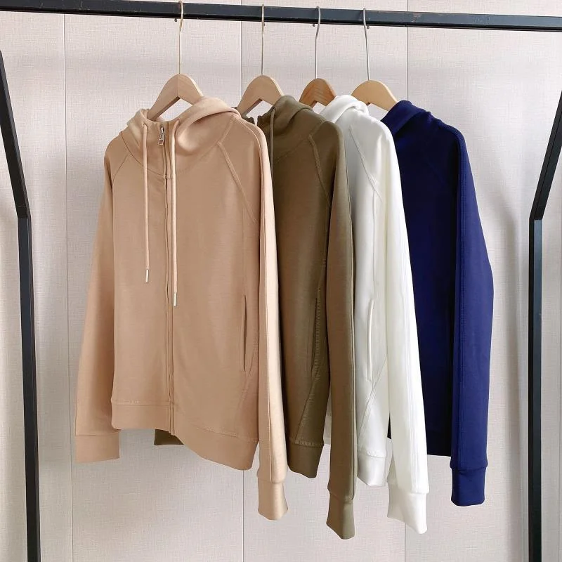 

2022 Spring Autumn Women Cotton Hoodies Sweatshirts Jacket Zip-up Casual Tops Solid Lady Outerwear Female Short Sweatshirts Coat