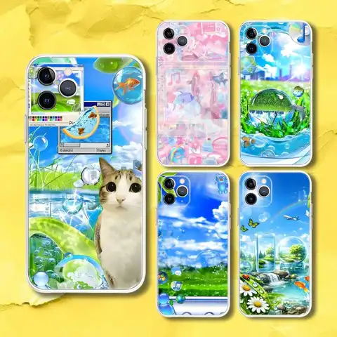 F-Frutiger Aero Aesthetic Y2K Transparent Phone Case For iPhone 17,13,15,12,11,14,16 Pro Max Mini 7,8 Plus SE4,17E Air Cover