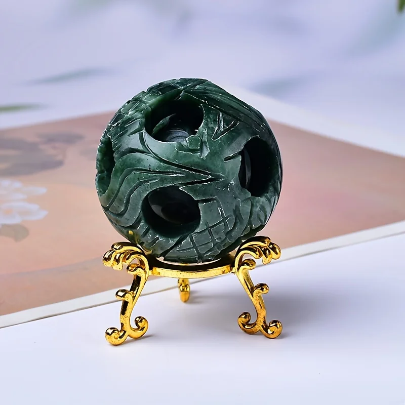 1pc Natural Lushan Stone Ball, a Ball Within a Ball, Exquisite Hollow Carved Ball, Double Ball Inside And Out