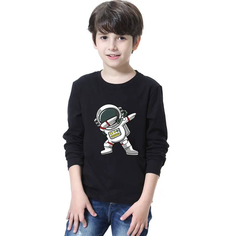 Spring Autumn Boy Long Sleeve Tee Shirt Big boy Astronaut Dance Graphic Tee Kids Cotton Tee  Boys Tops Tees Cartoon Kids Clothes