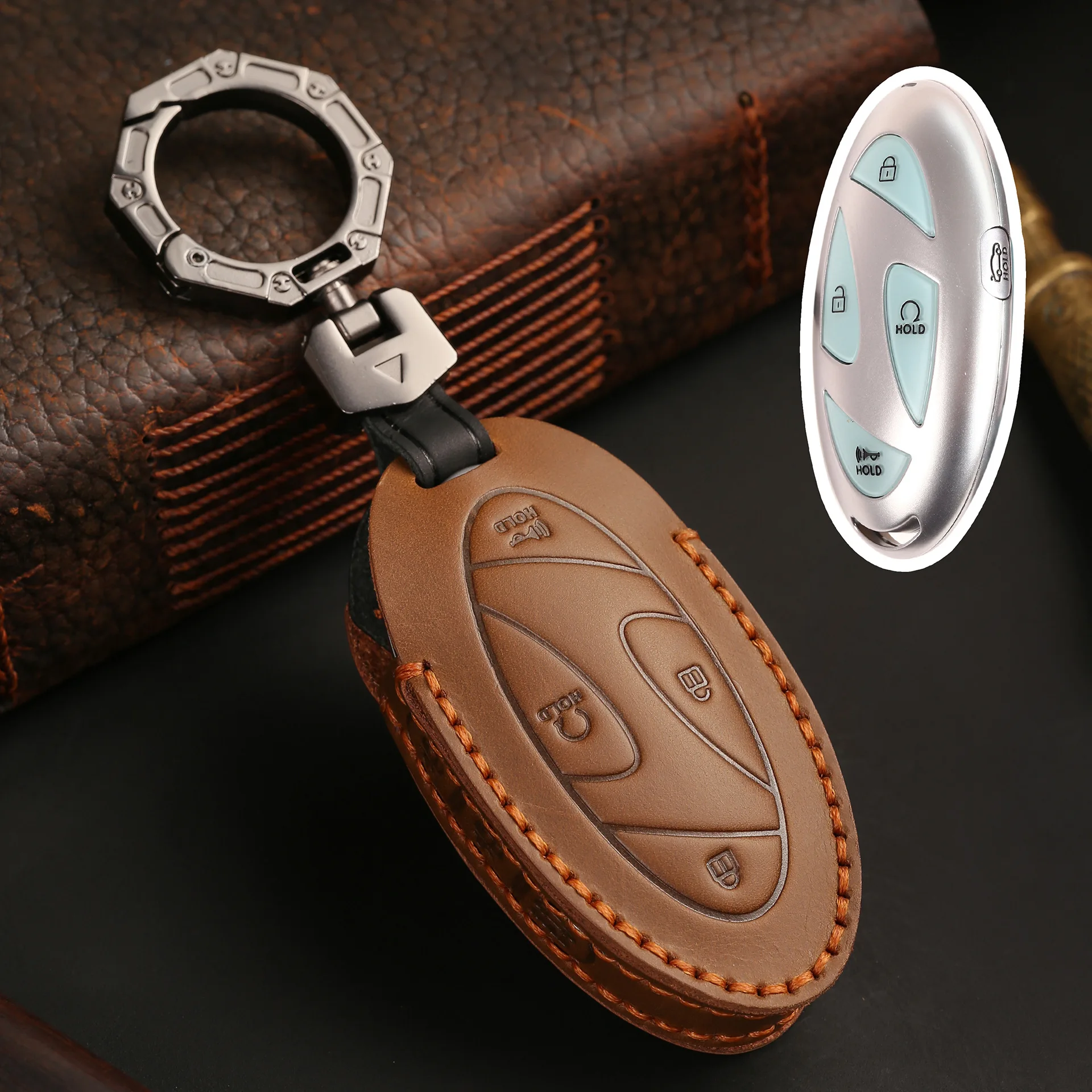 

High End Genuine Leather 5 7 Button for Hyundai Grandeur GN7 2023 Kona Ev Ioniq6 New Smart Remote Car Key Case Cover Fob Housing