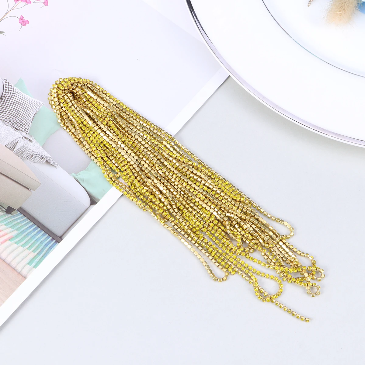 

10 M Diamond Claw Chain Rhinestone Accessories Crystal Trim Craft Sewing Golden for Crafts