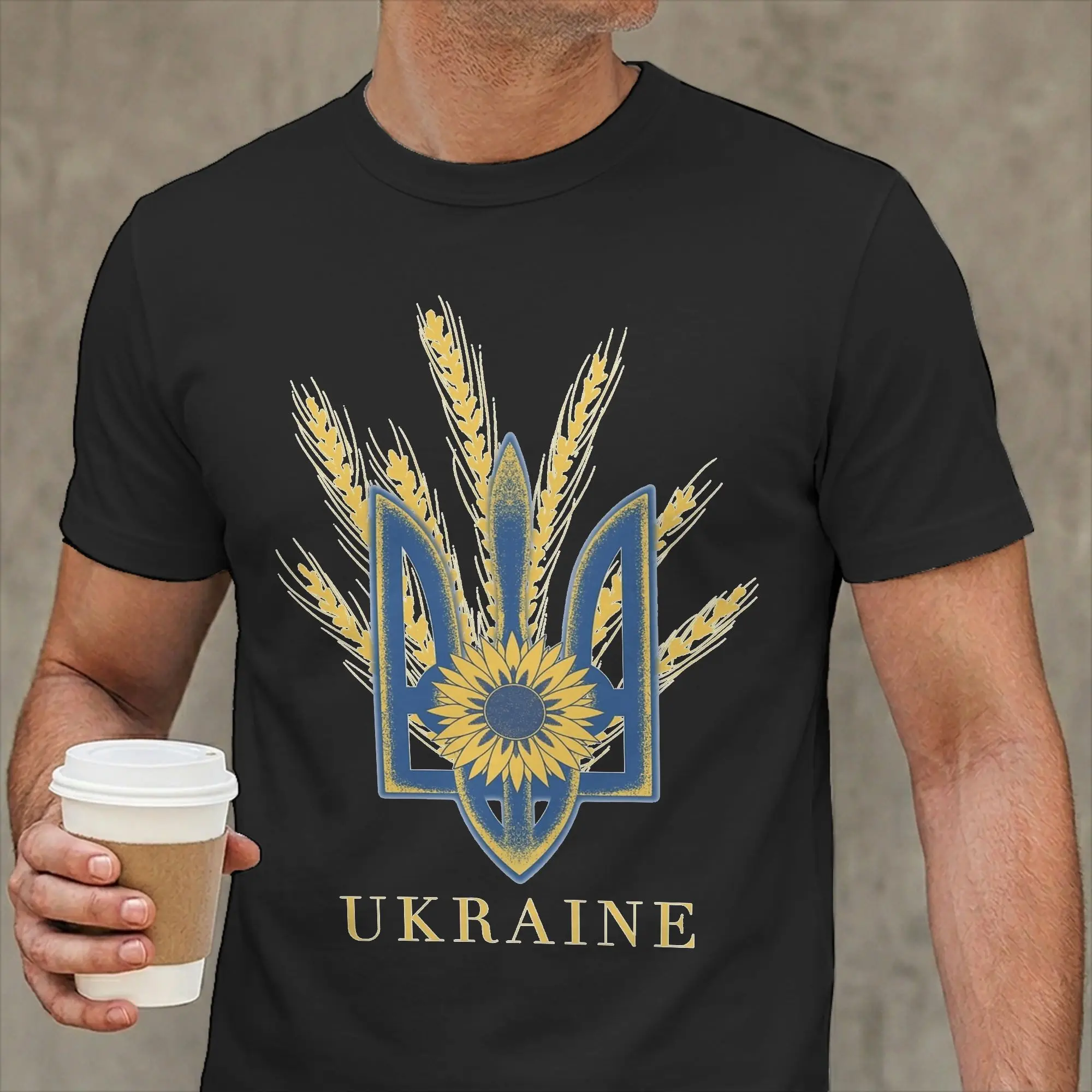 Ukraine Ukrainian Symbol Men's T Shirt Sunflower and Crops Vintage Tee Shirt Short Sleeve O Neck T-Shirt Cotton Gift Clothes