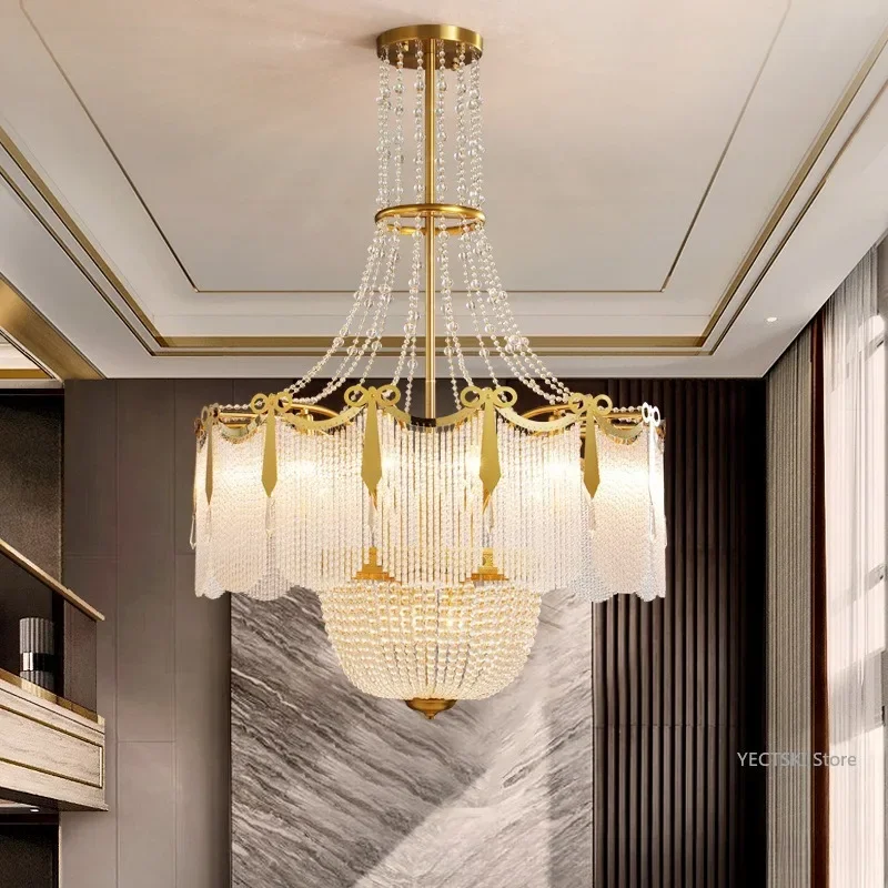 

GHJUYIOL American style chandelier hotel lobby duplex living room creative light luxury crystal chandelier