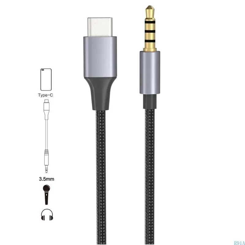 R91A USB Type C إلى 3.5 مم كبل الأذن سلك سلك AUX سلك موثوق به
