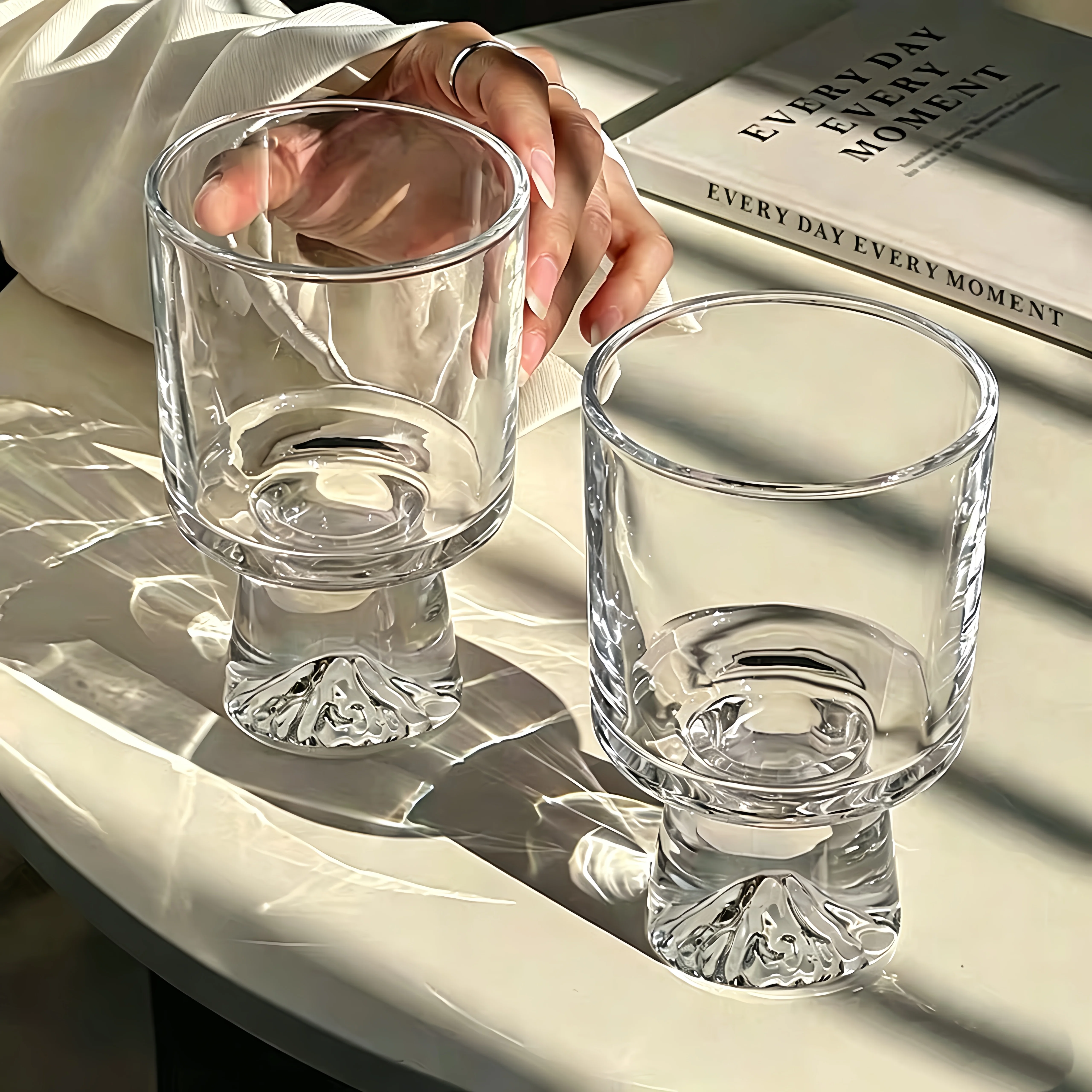 Vaso de Vidrio Vintage Estilo Mediados de Siglo, Vaso con Tallo Estilo Ins para Americano Helado, Latte y Otras Bebidas, Vaso para Agua