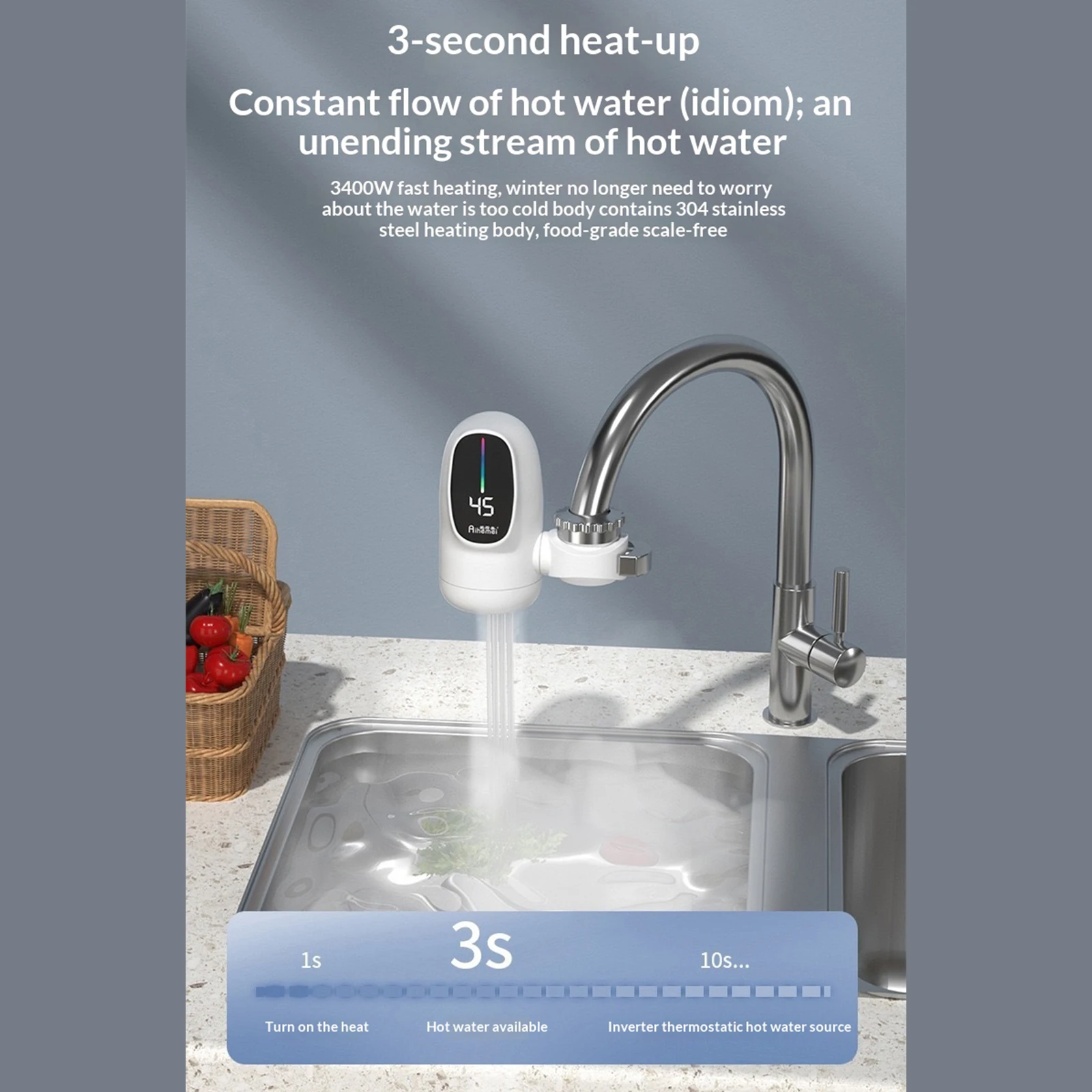 110V Instant Electric Hot Water Faucet Energy Saving Hot Cold Mixer Heating Tankless Heater for Kitchen Sink Bathroom view 6