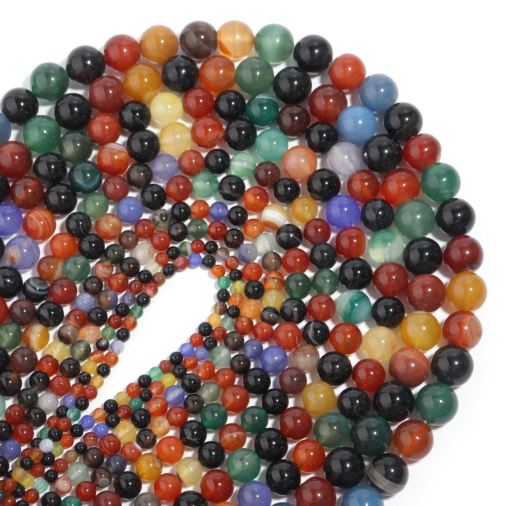 1 Strand/Lot Colorful Natural Agate Stone Beads Gemstone Round Spacer Bead for Jewelry Making DIY Bracelet Necklace Accessories
