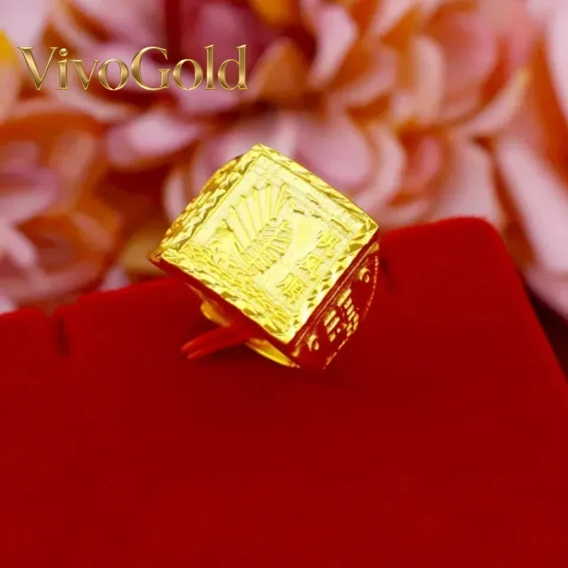 VivoGold9999 24K Real Gold Dragon Pattern Ring Men's Rings, Imperial Emerald Rings All Directions Imperial Emerald Rings