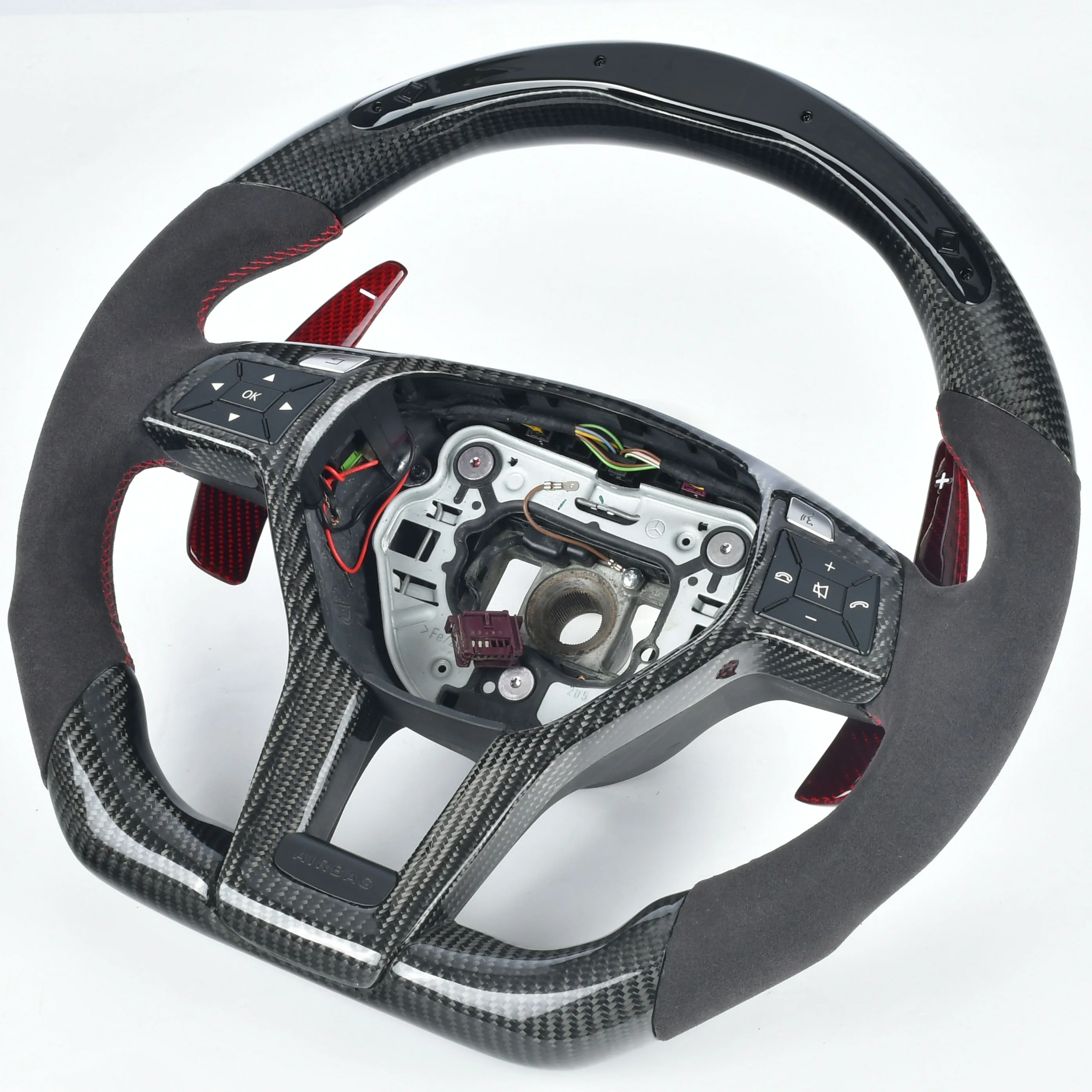 For Mercedes Benz E C CLS W218 W212 W204 W207   Customized carbon fiber steering wheel with LED red sports style