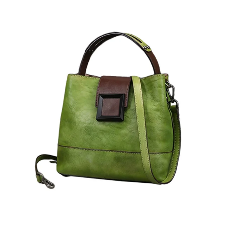 

Women's Vintage Bucket Bag Genuine Top-Grain Leather Handmade Purse Luxury Designer Casual Office Travel Shoulder Bag
