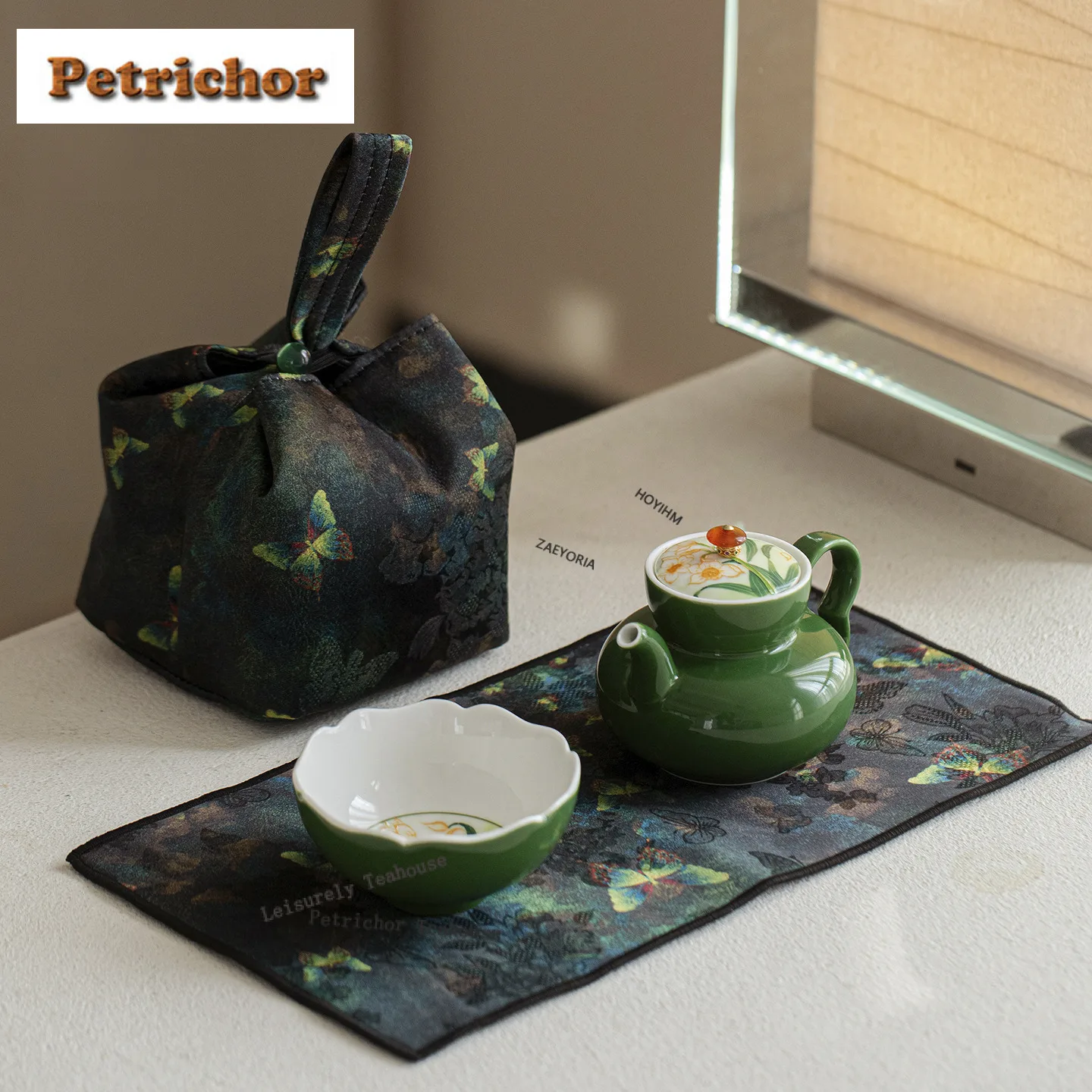 Hand-painted Daffodil Travel Tea Set Kit Vintage 1 Pot 1 Cup Tea Maker Organizer Portable Picnic Handbag Supplies Ornaments Gift