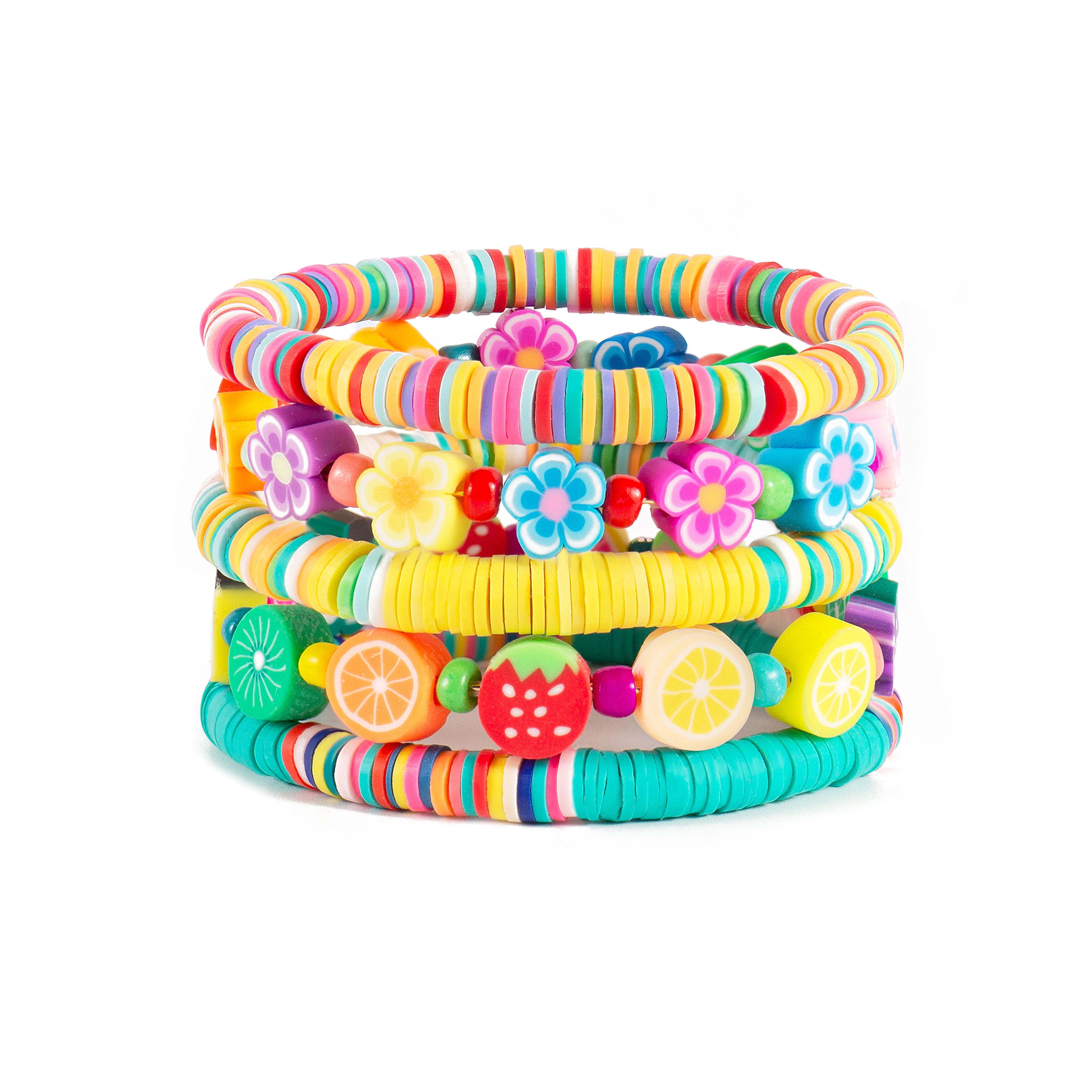 Boho Beaded Stretch Bracelets Colorful Summer Fruit Flower Polymer Clay Preppy Stack Heishi Bracelets Friendship Party Jewelry