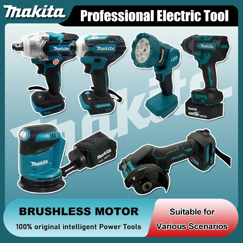 

Многофункциональные электроинструменты Makita: 3-дюймовая угловая шлифмашина, лазерный дальномер, электрическая ударная дрель, бесщеточная пила для криволинейных резов.