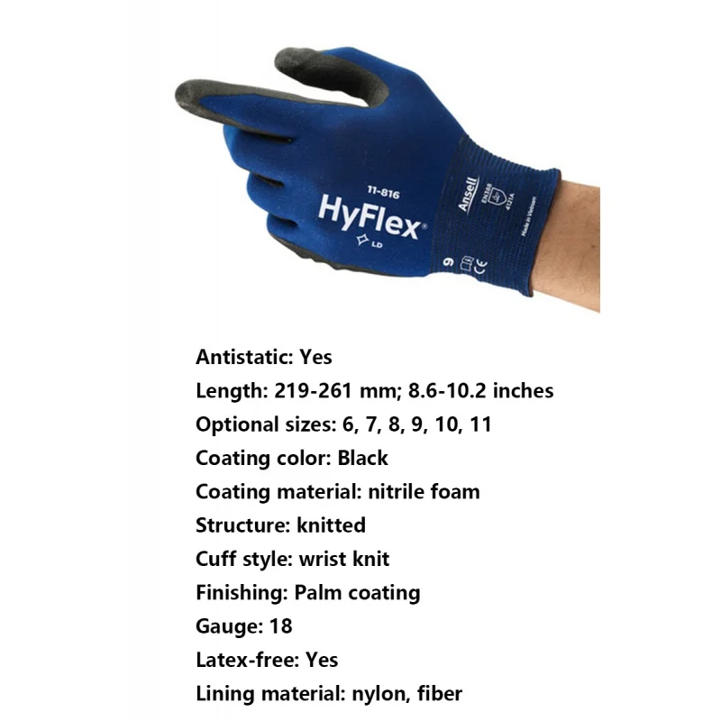 Hyflex 11-816 Custom Gloves Wholesale Mechanical Industrial Protective Nitrile Gloves For Work Safety