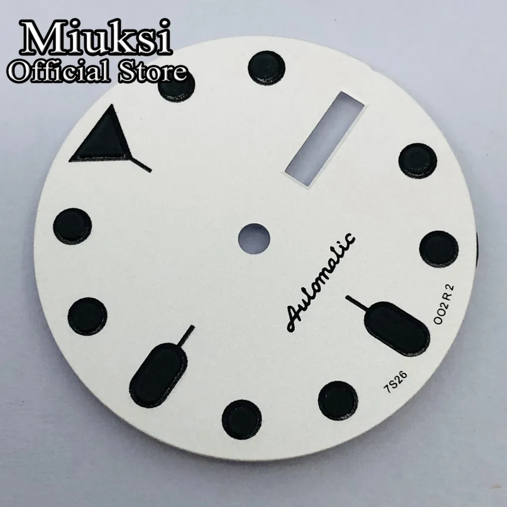 Miuksi 29mm black white watch dial green luminous sterile dial fit NH36 movement fit 3 o\'clock crown 3.8 o\'clock crown