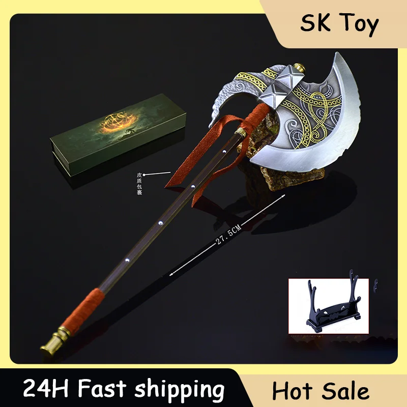 

30cm Game Peripheral Ring ER Axe of Godfrey All Metal Decorative Swords Toy Knife Model Gifts Collections Desktop Ornament