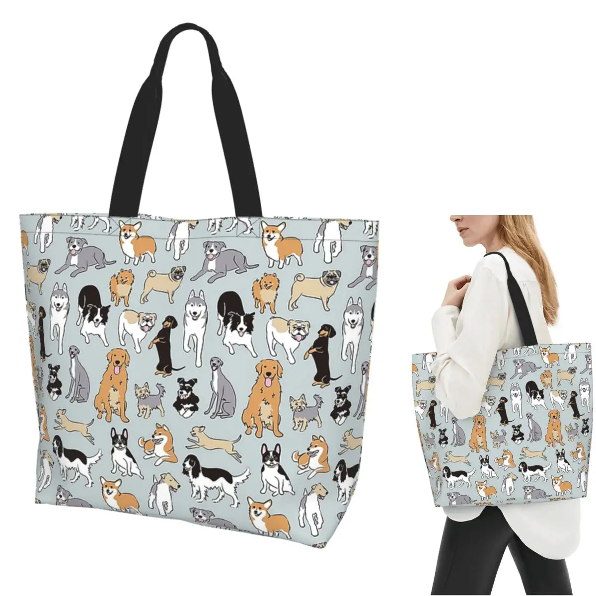 

Border Collie Shopping Tote Bag Canvas Large Capacity Shoulder Bags Shopper Grocery Handbag for Women
