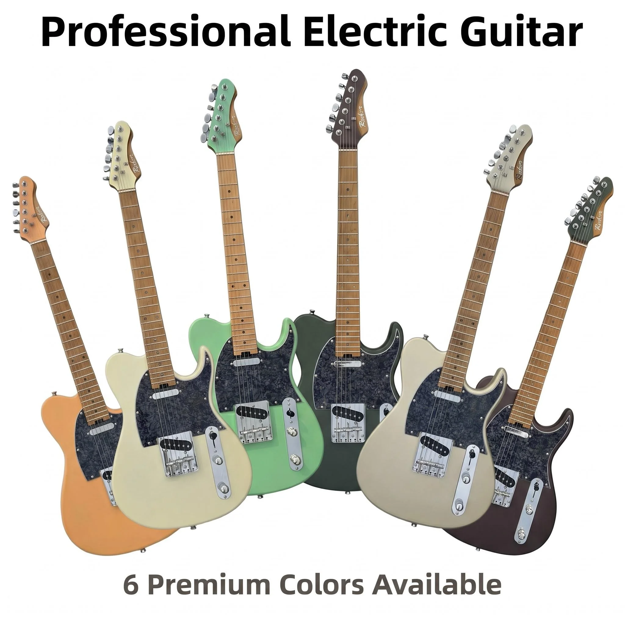 Multi colored high-end electric guitar, roasted maple wood guitar, unique neck and head design, high-end material body