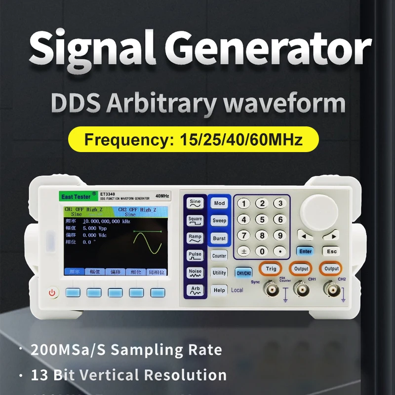 DDS Signal Generator ET3315/ET3325/ET3340/ET3360 Dual Channel Arbitrary Waveform Generator 200MSa/S 15MHz/25MHz/40MHz/60MHz