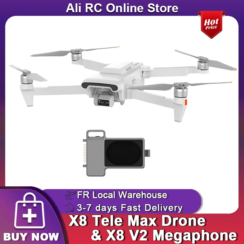 FIMI X8 Tele Max Beyond Vision Drone Telecamera grandangolare e tele Zoom ibrido 30x 4K 60Fps Giunto cardanico a 3 assi RC Quadcopter Drone con batteria 5000mAh Plus e accessori per megafono V2