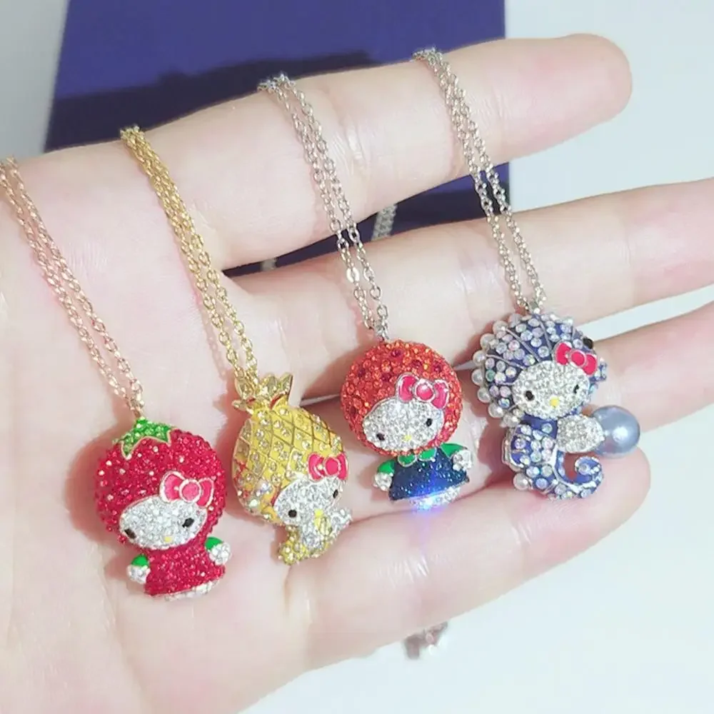 Kawaii Hello Kitty Alloy Necklace Cartoon Delicate Diamond Accessories Shiny Debutante Light Luxury Cute Girl Jewellery Gift