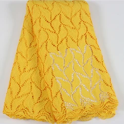 Yellow African Water Soluble Lace Fabric 2024 High Quality Nigerian Guipure Cord Lace Fabric For Women Celebration Prom Dressees